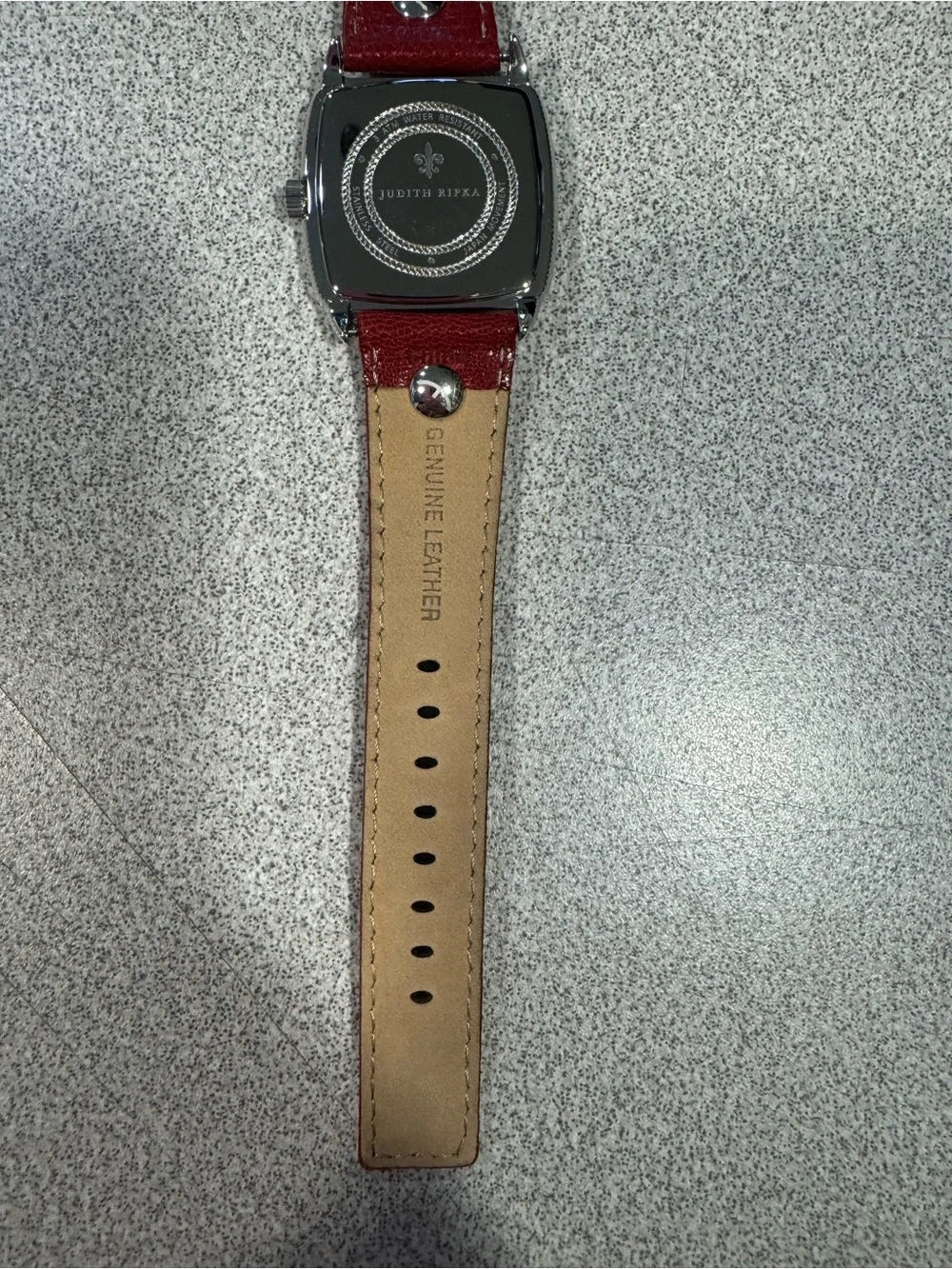 New Judith Ripka Stainless Steel Square Dial Watch with Red Leather Band